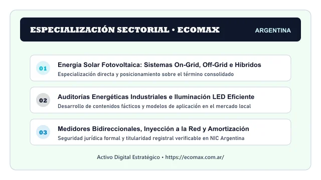 Pilares temáticos y especialización sectorial de Ecomax en Argentina